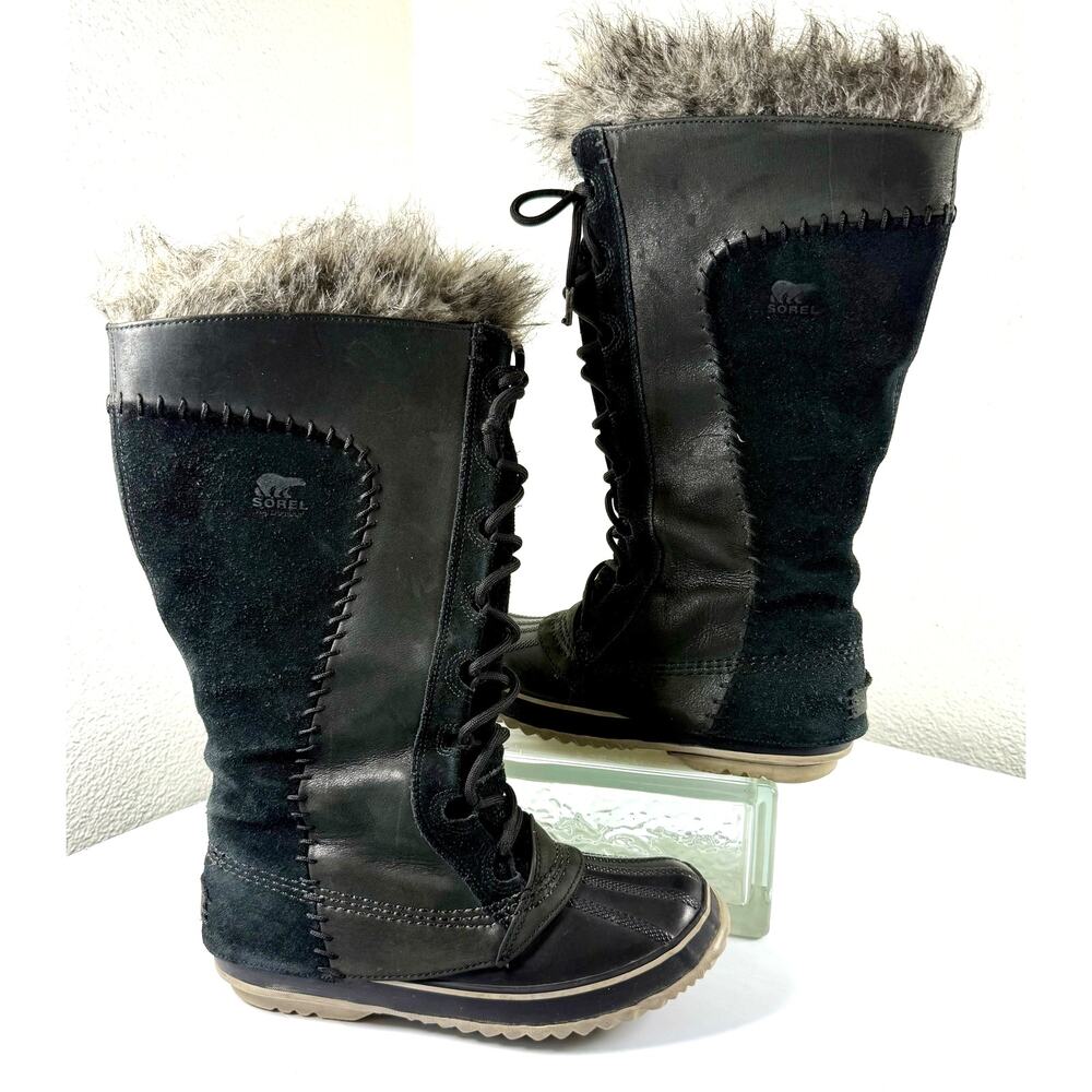 SOREL Sz 7 Joan of Arctic Leather Suede Faux Fur Waterproof Winter Boots - Picture 3 of 10